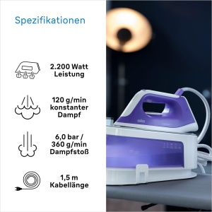Statie de calcat Braun CareStyle 1 IS1014VI 2200W Abur vertical Alb-Violet - Img 4