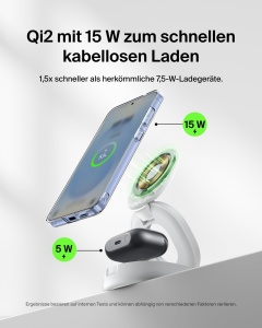 Statie de incarcare wireless Belkin BoostCharge 2-in-1 Qi2 15W alba - Img 3