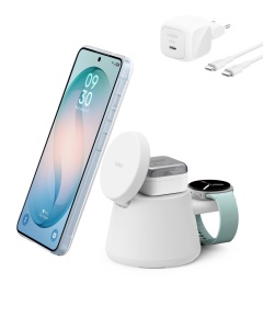 Statie de incarcare wireless Belkin UltraCharge 3-in-1, 25W, alba