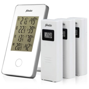 Statie Meteo Alecto WS-1330 cu 3 Senzori Exteriori, Masurare Temperatura si Umiditate, Alb