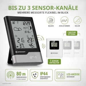 Statie Meteo Bresser cu Senzor Exterior, NegruGri, DCF, Display LCD - Img 7