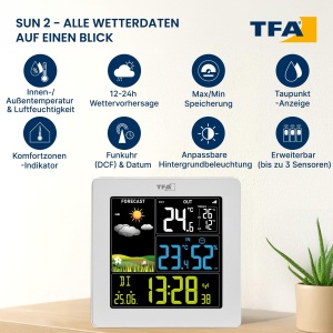 Statie meteo digitala TFA Dostmann SUN2, afisaj colorat, senzor exterior - Img 2