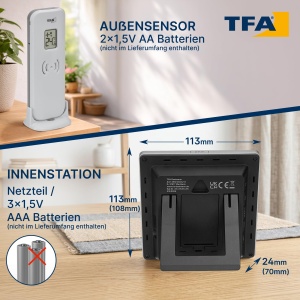 Statie Meteo TFA Dostmann SUN2 cu Senzaur Exterior, Display Colorat, Negru - Img 6