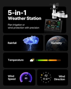 Statie meteo VEVOR YT60310 5-in-1 Display 75 inch Solara IPX6 - Img 2