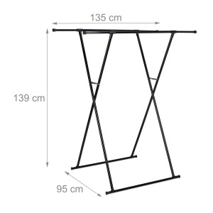 Stativ pentru Haine Relaxdays, Negru, 2 Stanguri, Extensibil, 139x135x95 cm - Img 4