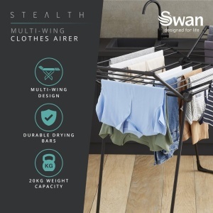 Stativ pentru rufe SWAN SWLC1001BLKN, 19 m, 20 kg, Negru - Img 2