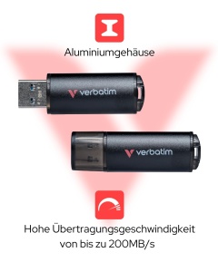 Stick USB Verbatim V200 Metal 64 GB, USB 3.2, 200 MBs, Aluminiu - Img 2