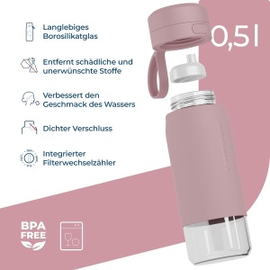 Sticla cu Filtru Wessper B2, 500ml, Borosilikat, Rosa - Img 2