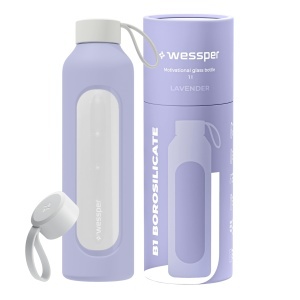 Sticla de apa Wessper ActiveMax 1L, borosilicata, cu husa din silicon, violet