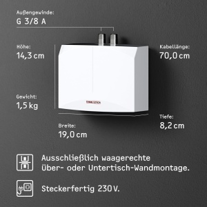 Stiebel Eltron DEM 3 Mini Instant Water Heater 35 kW Montaj Orizontal Compatibil cu Armaturi Presurizate si Nepresurizate - Img 5