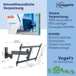 Suport de perete pentru televizor pivotant Vogel's Comfort TVM 3645 pentru televizoare de 40-77 inchi, max. 35 kg, pivotare pana la 180deg, suport TV Full-Motion max. VESA 600x400, compatibilitate universala, negru - Img 4