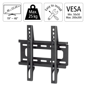 Suport de perete TV Hama, rigid (suport de perete TV 19-46 inch, VESA 50x50 pana la VESA 200x200, pana la 25 kg, extra plat, cu dibluri Fischer) negru - Img 2