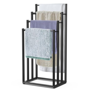 Suport de prosoape VOUNOT, metal, 4 stangi, negru, stabil si platzsparend