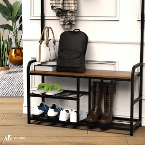 Suport haine VOUNOT cu bancuta, 4 in 1, 185x85x33 cm, 9 carlige detasabile - Img 7