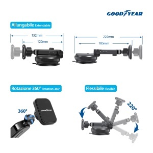 Suport magnetic pentru telefon Goodyear, cu ventuza universala, rotire 360, brat ajustabil - Img 2