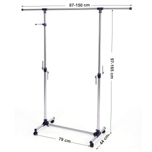 Suport pentru haine SONGMICS suport pe roti tuburi cu acoperire din otel inoxidabil cu bara extensibila carlige laterale pentru accesorii reglabile pe - Img 3