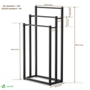 Suport pentru prosoape VOUNOT, metal, 3 stang, negru, stabil si compact - Img 4