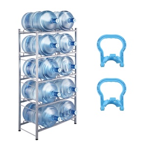 Suport pentru Sticle de Apa VEVOR, 10 Flacoane, Gri Metalic, 5 Etaje