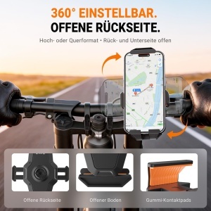 Suport telefon pentru bicicleta GRIFEMA GD523, 5.5-7 inch, rotire 360 - Img 6