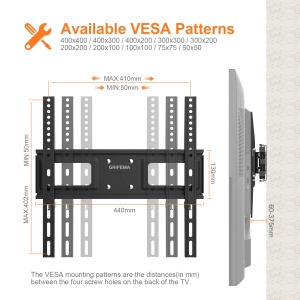 Suport TV cu montare pe perete GRIFEMA GB1006-4 pentru 26-65 inchi, suport TV universal extensibil rabatabil si inclinabil pentru plat si curbat, pana la 35 kg, max. VESA 400 x 400 mm - Img 2