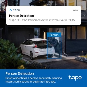 Supraveghere cu camera de exterior TP-Link Tapo C510W, Camera IP Wi-Fi, Pan/Tilt 360deg, Rezolutie 2K, Viziune nocturna color, IP65 rezistent la apa, Urmarire inteligenta a miscarii, Audio bidirectional - Img 5