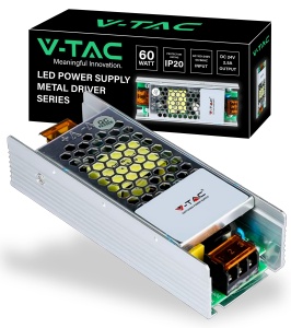 Surse de Alimentare V-TAC 60W, 24V, 2.5A, Metal, Transformator pentru LED-uri