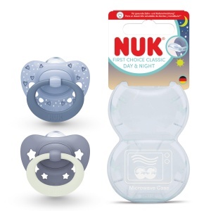 Suzeta NUK First Choice Classic Day Night 0-6 luni Set 2 bucati Albastru Leucitoare in intuneric