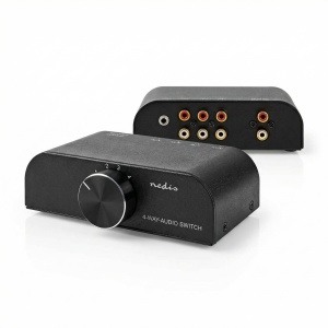 Switch audio Nedis - 4 surse, 3x RCA si 1x 3,5 mm, aluminiu