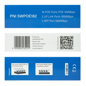 Switch PNI SWPOE162, 16 Porturi PoE 100 Mbps, 2 Porturi Uplink 1000 Mbps, 240W - Img 5