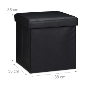 Taburet pliabil Relaxdays, 40L, piele ecologica, negru - Img 4