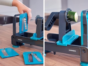 Taietor spiralat de masa Leifheit, taietor de taitei de dovlecei cu 3 lame pentru diversi taitei de legume, pliabil cu economie de spatiu, taietor de julienne stabil, sigur pentru masina de spalat vase zoodlemaker - Img 4