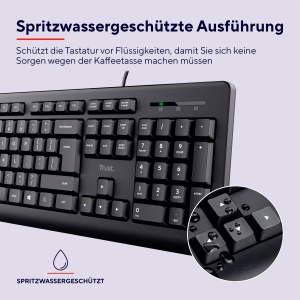 Tastatura cablata Trust Taro, layout QWERTZ, spritzwassergeschutzt, neagra - Img 4