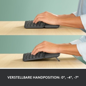 Tastatura ergonomica fara fir Logitech ERGO K860 - Tastatura divizata, suport pentru incheietura mainii, tastare naturala, rezistent la pete, conectivitate Bluetooth si USB, pentru Windows/Mac - Grafit - Img 8