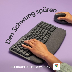 Tastatura ergonomica Logitech Wave Keys, wireless, cu suport pentru incheieturi, neagra - Img 2