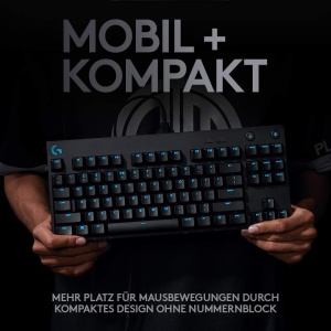 Tastatura mecanica pentru jocuri Logitech G PRO - Design portabil Tenkeyless, cablu micro USB detasabil, comutatoare GX Blue Clicky, taste iluminate din spate LIGHTSYNC RGB, QWERTZ GERMANA, PC, Mac - negru - Img 4