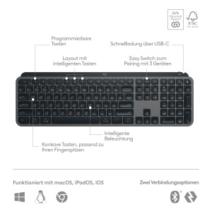 Tastatura wireless Logitech MX Keys S Plus Graphite iluminare inteligenta Bluetooth multi-device - Img 7