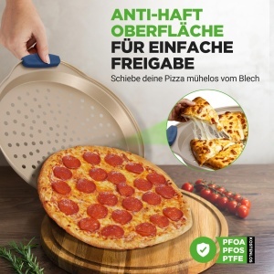 Tava de copt NutriChef Pizzablech Gold 3 piese, antiaderenta, 24-33 cm - Img 3