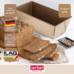 Tava de copt pentru paine Zenker 30 cm MOJAVE GOLD, Tava de copt din tabla de otel, matrita de paine cu acoperire antiaderenta ranforsata cu ceramica (culoare: mahon/auriu), cantitate: 1 bucata - Img 2