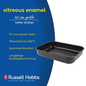 Tava de cuptor Russell Hobbs CW11431 Romano 42cm, emailiata, neagra, rezistenta la 230C - Img 2