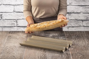Tava pentru Baguette Zenker 3er, Antiaderenta, Hitzebestabila pana la 230C, Aurie - Img 2