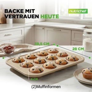 Tava pentru muffins NutriChef 2 seturi, 24 forme, antiaderent, 35x26cm - Img 8