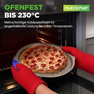 Tava pentru pizza NutriChef Pizzablech 32 cm, Carbonstahl, cu manere din silicon, aurie - Img 6