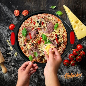 Tava pentru Pizza NutriChef Pizzablech 32 cm, Carbonstahl, Negru, Antihaft - Img 2