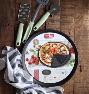 Tava pentru pizza Zenker 36 cm Line Black Metallic, antiaderenta, perforata - Img 3