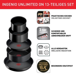 Tefal Ingenio Unlimited pe set de oale si tigai din 13 piese maner detasabil, stivuibil, economie de spatiu, inductie de tigai cu acoperire antiaderenta, manevrare si curatare usoara, L39593 - Img 2