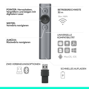 Telecomanda prezentari Logitech Spotlight Bluetooth si USB 30m Gri - Img 9