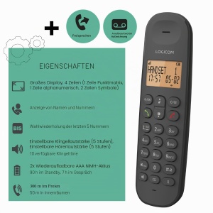 Telefon DECT Logicom ILOA 155T cu Anunt de Apel, 15 Min, Negru - Img 2