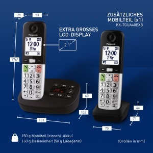 Telefon fara fir Panasonic KX-TGU432EXB, 2 receptoare, ecran LCD, functie de apeluri favorite, negru-argintiu - Img 7