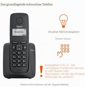 Telefon fix Gigaset A116, DECT, negru, cu display incorporat - Img 2