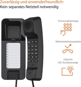 Telefon fix Gigaset Desk 200, negru, cu 10 curzwahl, montabil pe perete - Img 2